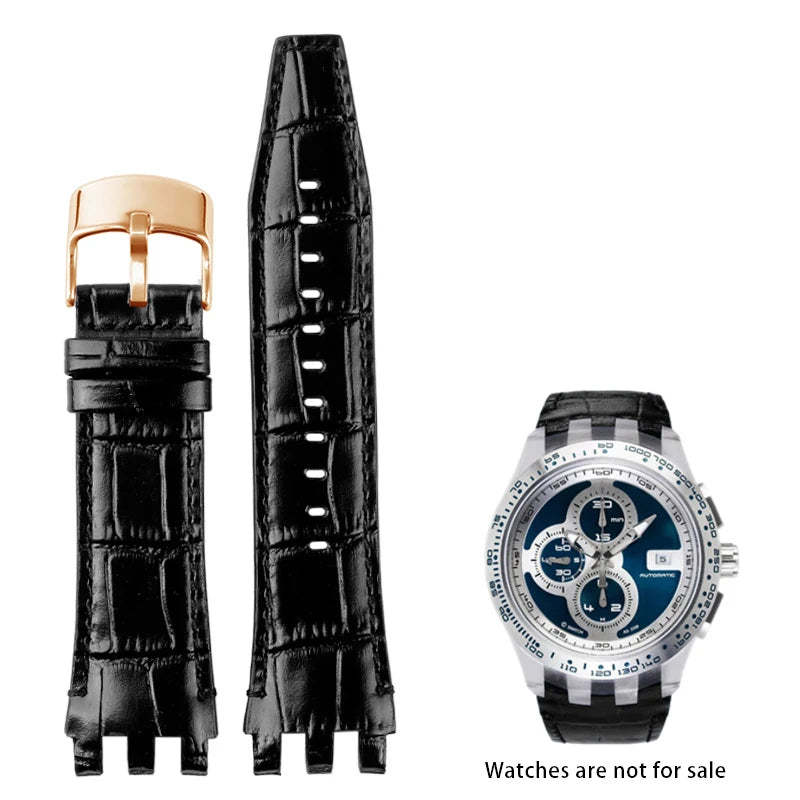 Bracelet de montre en cuir de vache, 22mm, noir, marron, bleu, blanc, avec outils, pour Swatch SVGK407 SVGK406 SVGK409 SVGK403