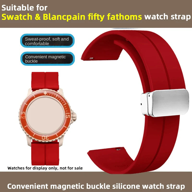 Cinturino in silicone morbido da uomo e donna, per Swatch, Blancpain Fifty Fathoms, Five Ocean, blu, arancione, verde, grigio, strumento, marca Co, 22mm