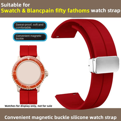Cinturino in silicone morbido da uomo e donna, per Swatch, Blancpain Fifty Fathoms, Five Ocean, blu, arancione, verde, grigio, strumento, marca Co, 22mm