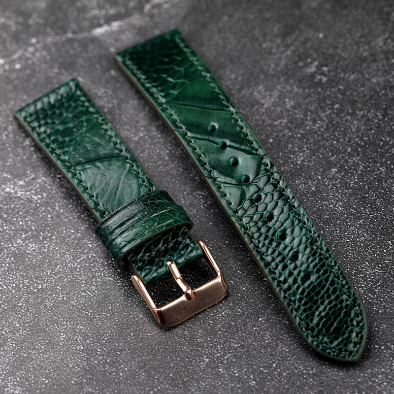 Handmade Blue Green Ostrich Leg Leather Watch Strap 18 19 20 21 22MM Vintage Style Soft Bracelet for Men