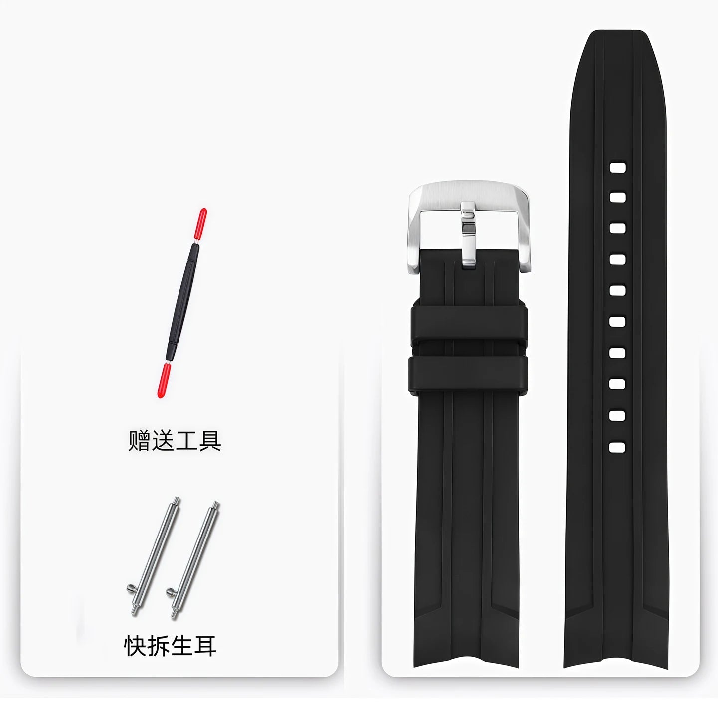 21mm FKM Fluorine Rubber Quick Release Strap for Longines Conquest L3.781/L3.782/L3.742.2 Hydroconquest, Men's Fluorine Rubber Watch Band