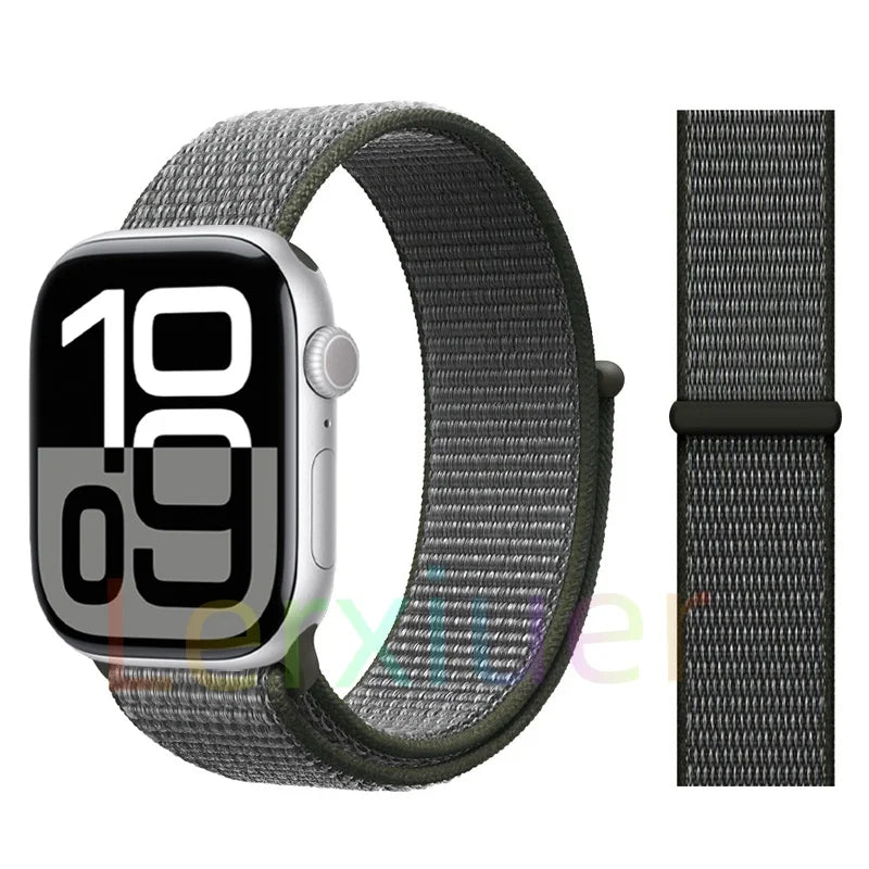 适用于 Apple Watch 46mm 44mm 45mm 40mm 41mm 42mm 的尼龙回环表带，适配 iWatch 系列 11 10 9 SE 8 7 6 5 4 Ultra 3 2 49mm