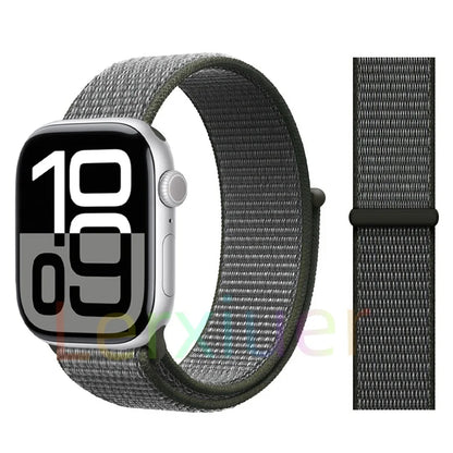 适用于 Apple Watch 46mm 44mm 45mm 40mm 41mm 42mm 的尼龙回环表带，适配 iWatch 系列 11 10 9 SE 8 7 6 5 4 Ultra 3 2 49mm