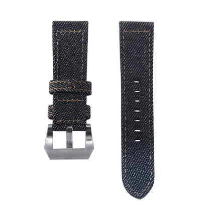 Bracelet de montre en Denim pour hommes, 24mm, noir, vintage, en toile, en coton, avec boucle