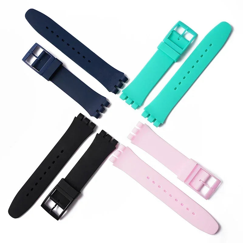 Bracelet en caoutchouc étanche pour Swatch, boucle ardillon en métal, Bracelet de montre en Silicone 16/17/19/20mm, ceinture de remplacement pour hommes et femmes