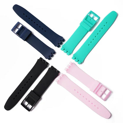 Bracelet en caoutchouc étanche pour Swatch, boucle ardillon en métal, Bracelet de montre en Silicone 16/17/19/20mm, ceinture de remplacement pour hommes et femmes