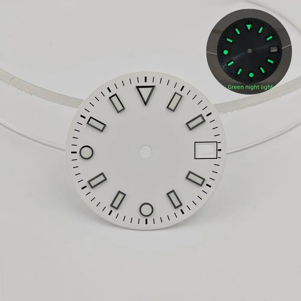 28.5mm watch dials for NH35/NH36 movements with green luminous dials for watch replacement parts no logo