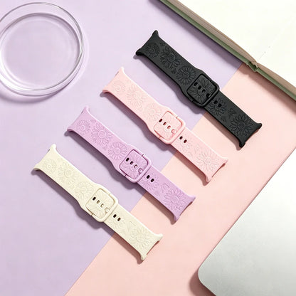Cinturino in silicone per Samsung Galaxy Watch 8/9, 44 40 mm, incisione a girasole, cinturino Galaxy Watch 8 Classic 46 mm