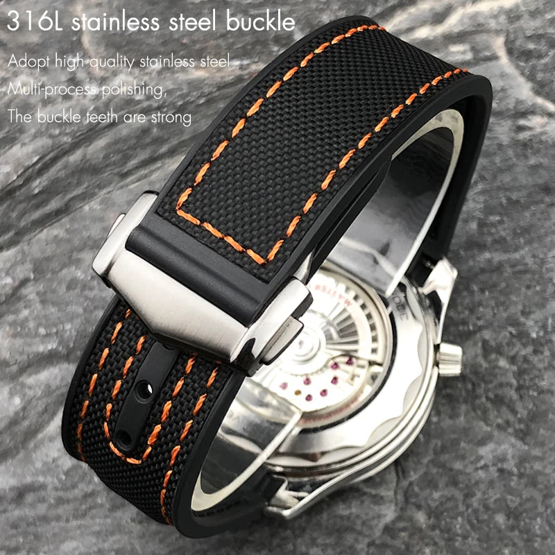 Nuovo cinturino per orologio bicolore adatto per Omega Planet Ocean Seamaster in gomma silicone nylon pelle cinturino per orologio 19mm 20mm 21mm 22mm