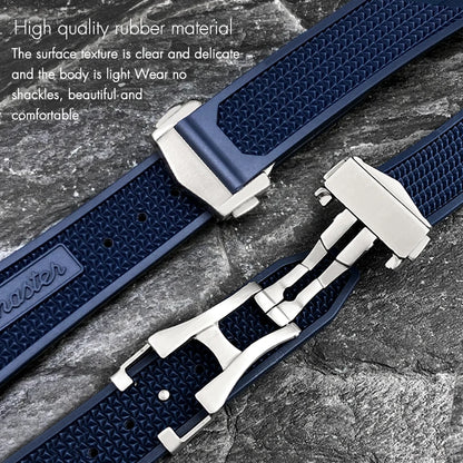 Soft Rubber and Silicone Watch Strap, 19mm 21mm 20mm 18mm, for Omega Speedmaster Seamaster 300 Sport Watch, Black and Blue Bracelets