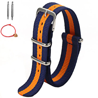Bracelet de montre à rayures de remplacement pour hommes et femmes, en Nylon, avec boucle ardillon argentée, 16MM 18MM 20MM 22MM, bracelet à dégagement rapide