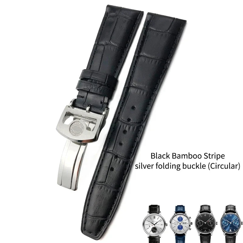 Bracelet de montre en cuir de veau véritable, grain d'alligator, compatible avec IWC Pilot Portuguese Serie, disponible en noir, marron et bleu