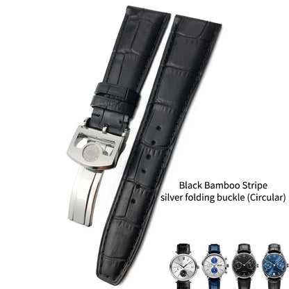 Bracelet de montre en cuir de veau véritable, grain d'alligator, compatible avec IWC Pilot Portuguese Serie, disponible en noir, marron et bleu