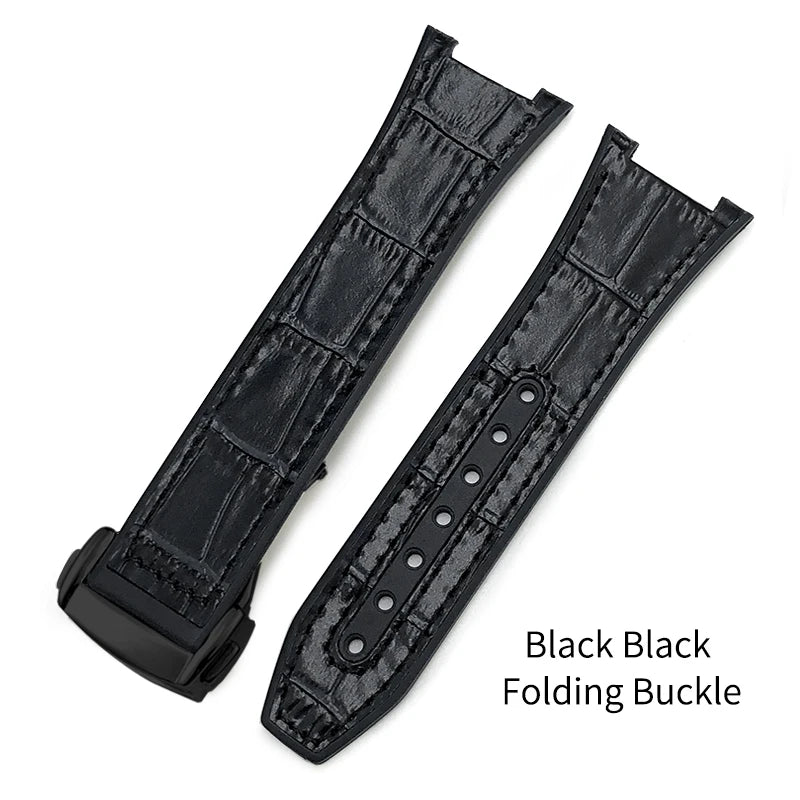 Concave Rubber Cowhide Watch Band, Silicone Leather Watch Strap, Special for Omega Constellation Foldover Structure, 25mm * 14mm