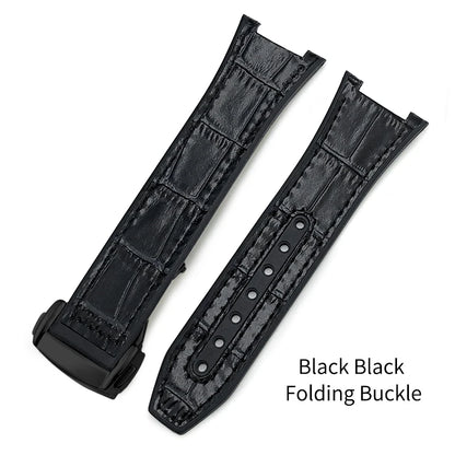 Concave Rubber Cowhide Watch Band, Silicone Leather Watch Strap, Special for Omega Constellation Foldover Structure, 25mm * 14mm