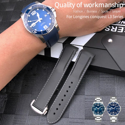 适用于浪琴表、精工SKX、欧米茄、劳力士的表带，橡胶硅胶材质，弧形接口，18mm、19mm、20mm、21mm、22mm可选
