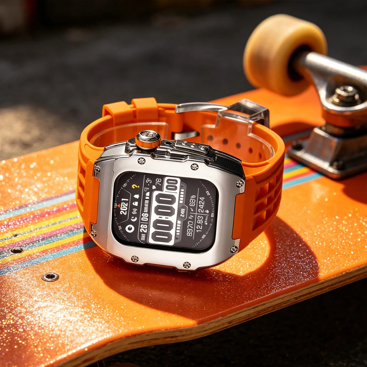 Kit de modification pour Apple Watch 44mm 45mm, bracelet en fluororubber/caoutchouc avec boucle déployante/boucle à ardillon pour iWatch Series 9 8 7 6 5 4, pour la personnalisation