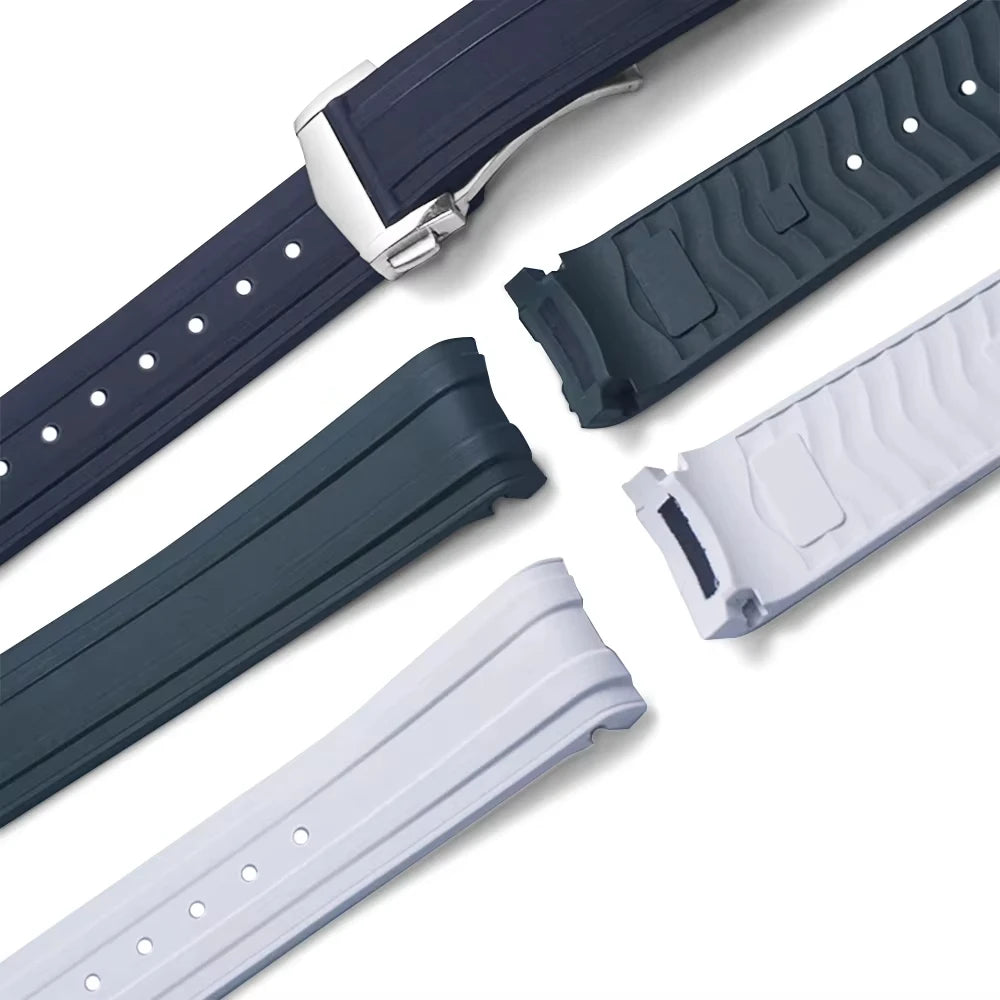 Cinturino per orologio in gomma fluorocarbonica, fibbia pieghevole da 20 mm, estremità curva per Omega X, Swatch Seamaster 300, Speedmaster, accessori FKM
