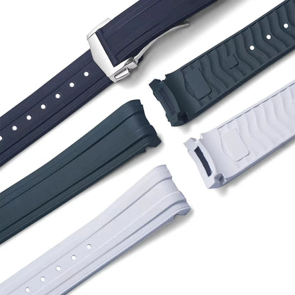 Cinturino per orologio in gomma fluorocarbonica, fibbia pieghevole da 20 mm, estremità curva per Omega X, Swatch Seamaster 300, Speedmaster, accessori FKM