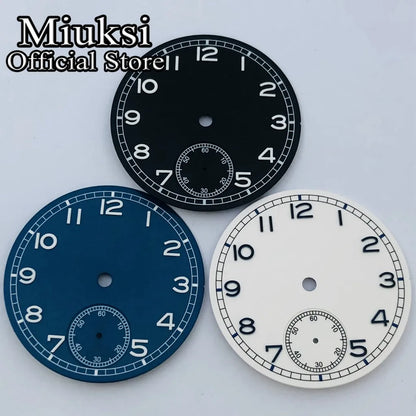 Miuksi 37mm Black White Blue Luminous Watch Dial Fit ETA 6498 ST3620 Series Movement