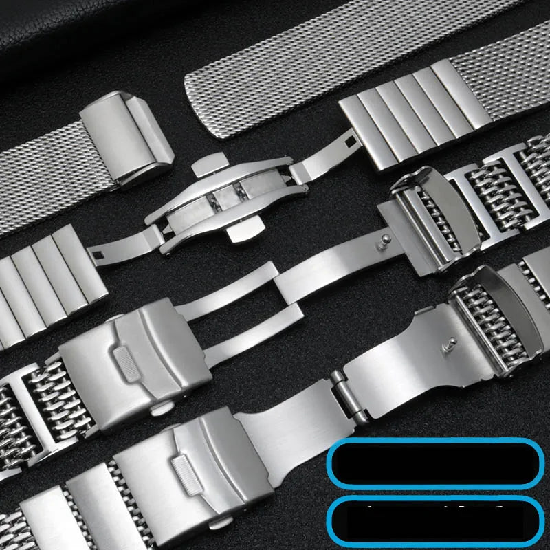 20/22/24mm Steel Dive Shark Mesh for Milanese Watch Bracelet Strap Band Weaving Double Snap Strap For Breitling Omega Seiko
