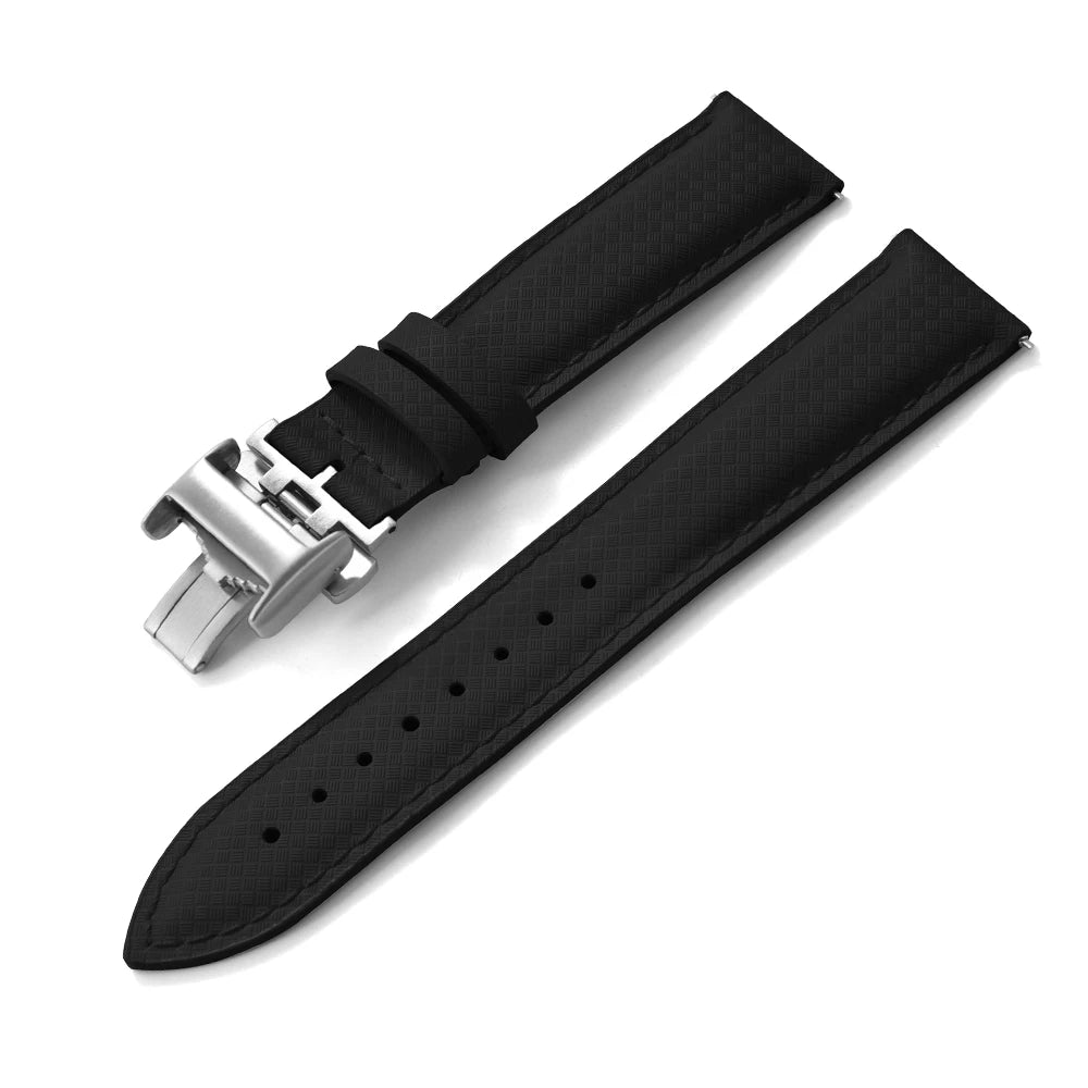 STAPELP – Fabric Sailcloth Strap, 18mm, 19mm, 20mm, 22mm, Top FKM + Leather Base, Textured Rubber Watch Straps, Quick Release Pin Buckle