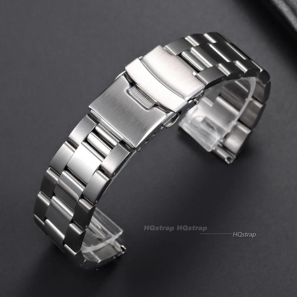 Bracelet de montre entièrement en acier inoxydable, 20mm 22mm 24mm 26mm 28mm, pour plongée aux huîtres, ceinture de montre universelle à extrémité plate