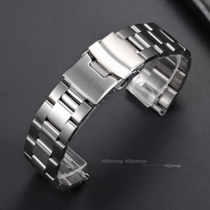 Bracelet de montre entièrement en acier inoxydable, 20mm 22mm 24mm 26mm 28mm, pour plongée aux huîtres, ceinture de montre universelle à extrémité plate