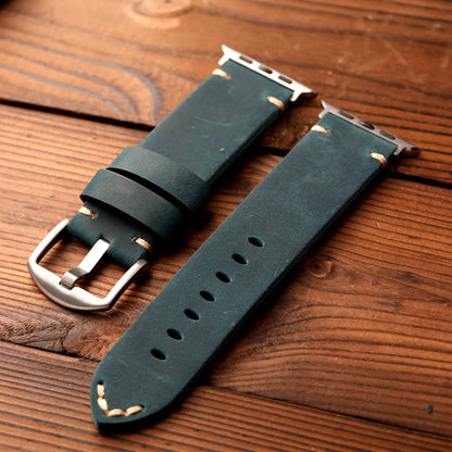 Cinturino in vera pelle bovina premium fatto a mano, vera pelle blu e gialla compatibile con Apple Watch 49MM 46MM 45MM 44MM Ultra S13