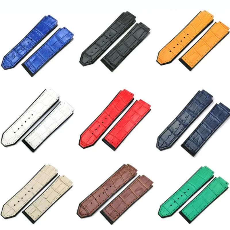 Genuine leather watch strap for HUBLOT Big Bang series with silicone case back. Watch strap accessories, 25mm x 19mm, with tools.