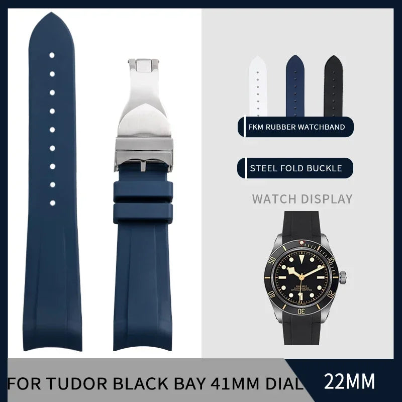 Bracelet de montre en caoutchouc fluoré FKM, extrémité incurvée de 22mm, pour bracelet Tudor Black Bay Pelagos, bracelet de montre Black Bay GMT ChronoHeritage, cadran de 41mm