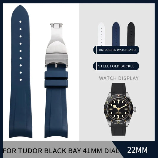 Cinturino per orologio in caucciù fluorurato FKM, estremità curva da 22mm, per Tudor Black Bay Pelagos, cinturino per orologio Black Bay GMT ChronoHeritage, quadrante da 41mm