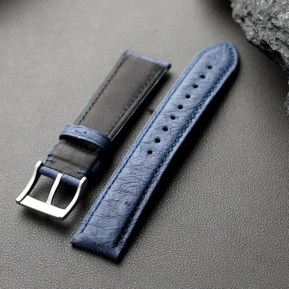 Cinturino in pelle di struzzo fatto a mano, 18 19 20 21 22MM, nero, blu, marrone, pelle morbida, stile retrò, cinturino per orologio da uomo