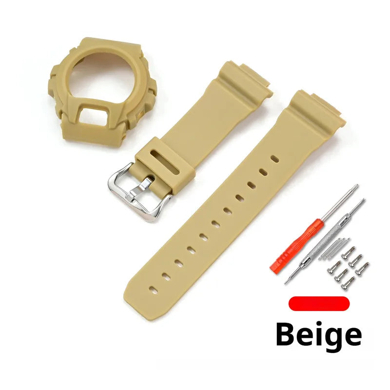 Cinturino sportivo in resina TPU per Casio G-SHOCK DW-6900 DW-6600 DW-3230, cinturino in gomma impermeabile da uomo, kit di ricambio con custodia protettiva