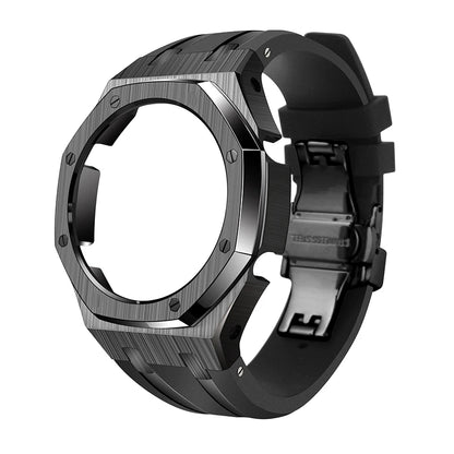 GM-2100 Metal Case Bracelet for Casio Oak Watch | Farmhouse Oak Mod Accessories | Replacement Bezel and Band Set (Silver/Black/Gold)