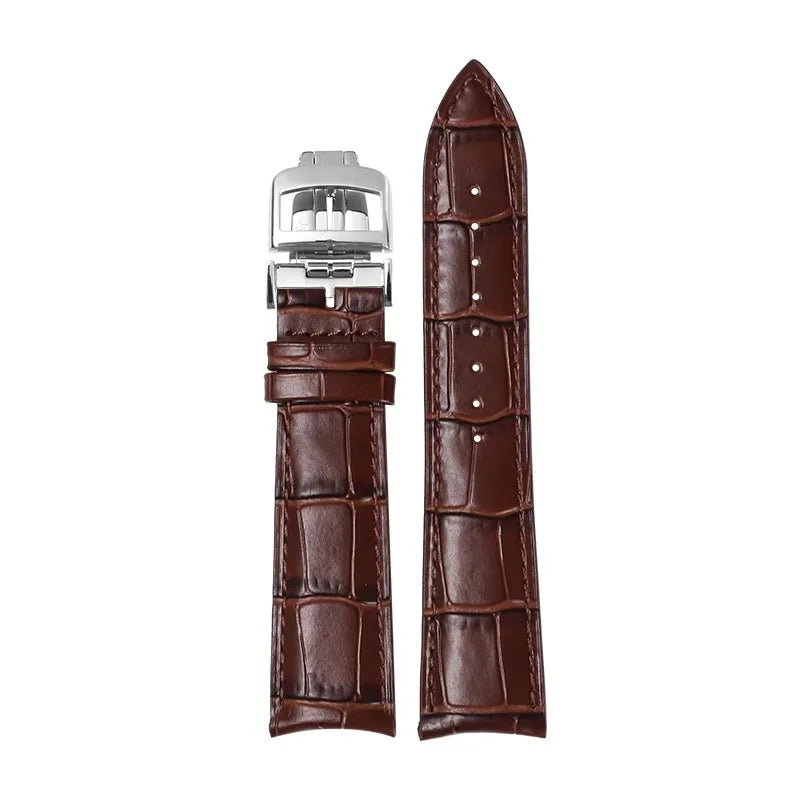 Compatibile con Jaeger-LeCoultre Master Ultra Thin, cinturino in vera pelle con chiusura deployante, estremità curva 20 mm marrone nero
