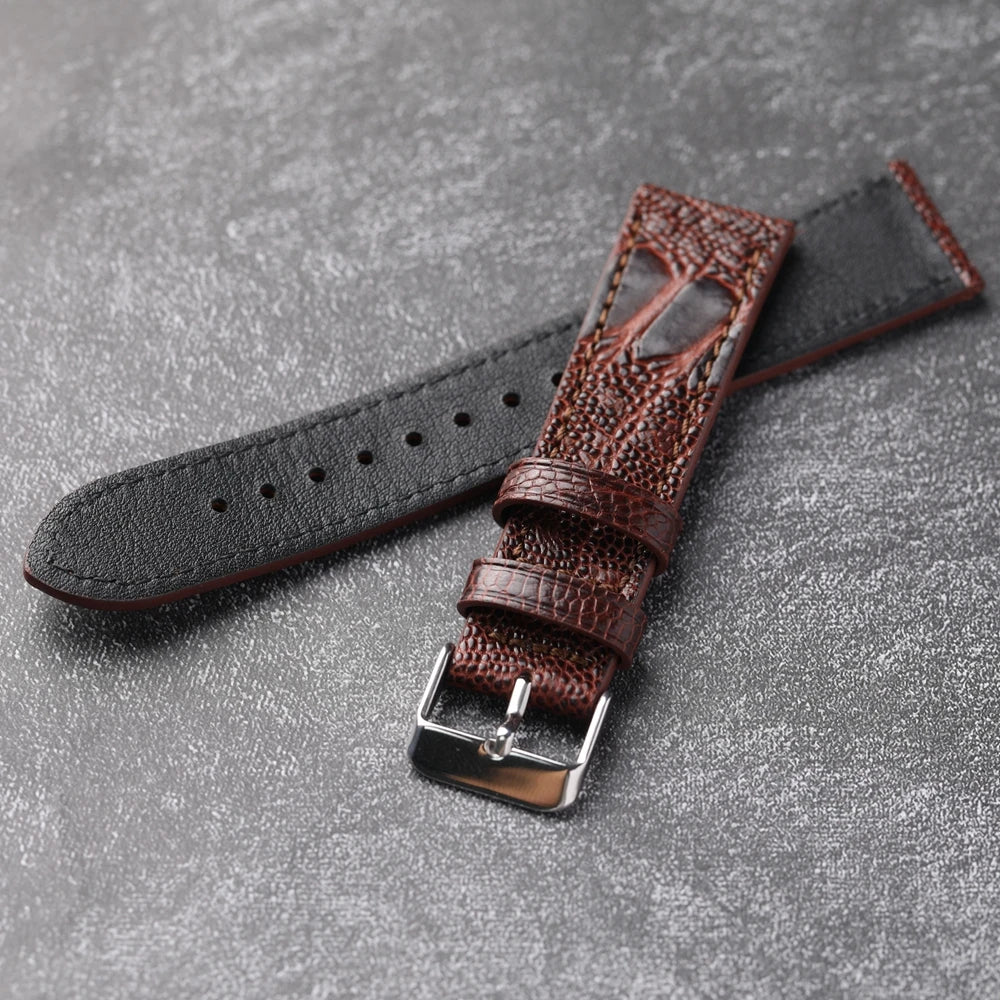 Handmade genuine high quality ostrich foot leather 18 19 20 21 22MM brown green genuine leather Vintage Strap for men Vintage