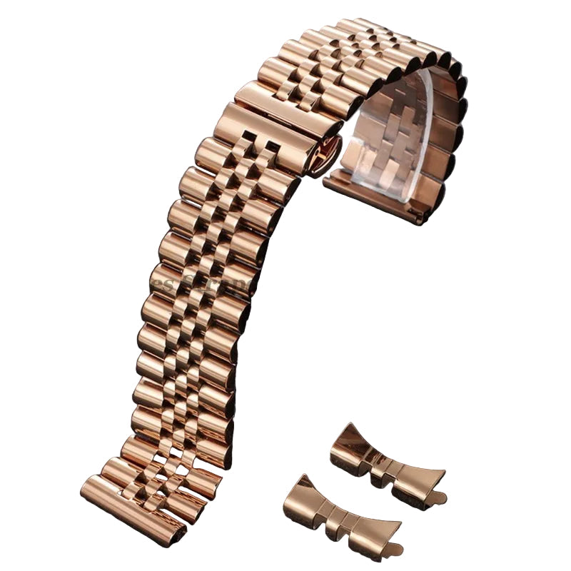 Solid steel watch bracelet for Rolex, flat and curved ends - with tool