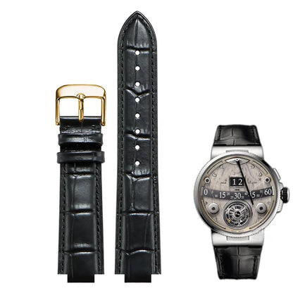 Convex leather watch strap for Ulysse Nardin MARINE 6300 263 6319, men's and women's strap, 24x12MM 26x12MM, blue strap accessory
