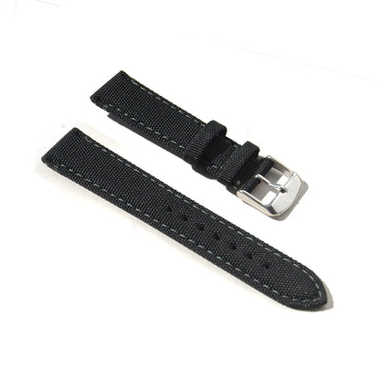 Premium Quality Nylon Black Sailcloth Leather Stitched Watch Strap 18mm 20mm 22mm