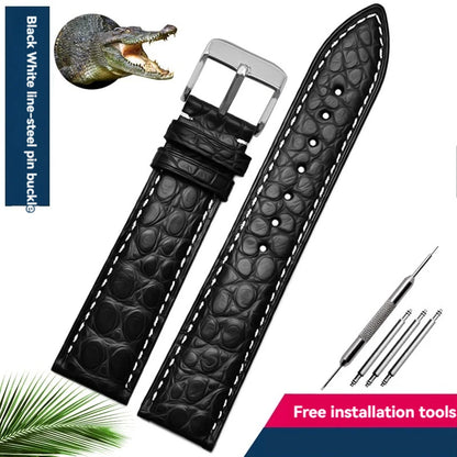 Bracelet en peau de crocodile véritable pour homme et femme, bracelet en alligator, fermoir papillon, Longines, Omega, Mido, Tissot, Rossini, 16mm, 18mm, 20mm, 22mm