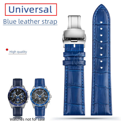 Blue Leather Bracelet for Men and Women, 12mm, 14mm, 16mm, 18mm, 20mm, 22mm for Tissot Longines, Omega Seamaster, Blue, Black, Brown
