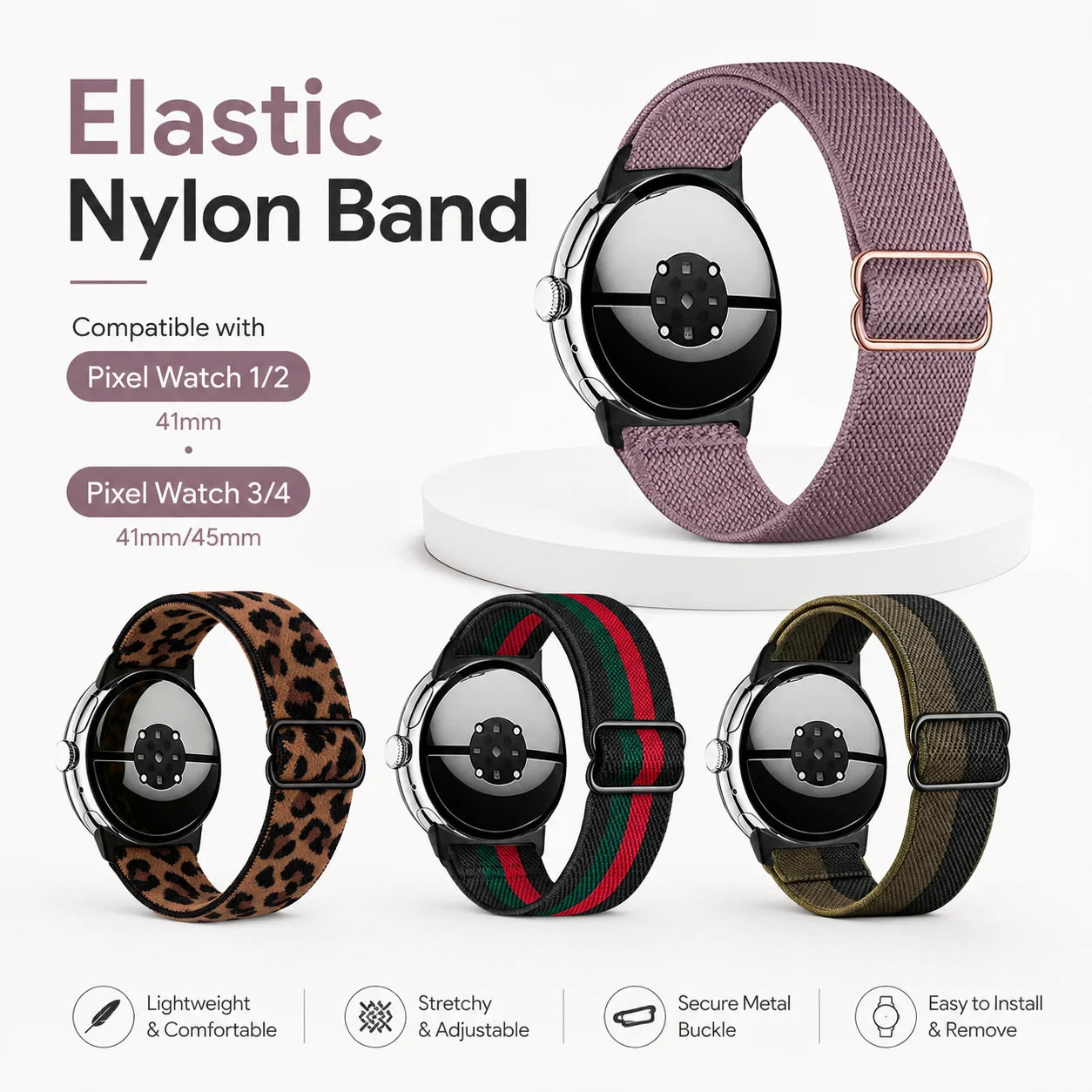 Soft Nylon Strap for Google Pixel Watch 4 3 45/41mm, Replacement Strap for Pixel Watch 2/1 41mm, Elastic Nylon Buckle Strap