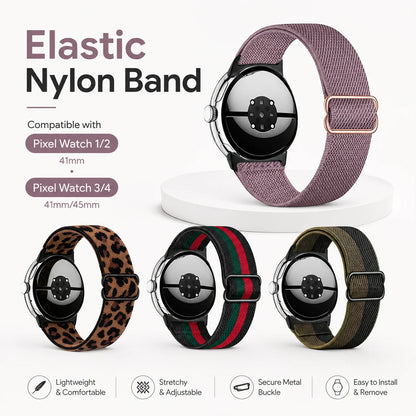 Soft Nylon Strap for Google Pixel Watch 4 3 45/41mm, Replacement Strap for Pixel Watch 2/1 41mm, Elastic Nylon Buckle Strap
