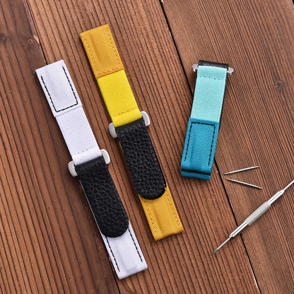 Bracelet de montre hybride en cuir et Nylon militaire, 20mm, respirant, boucle à crochet, bleu pâle, remplacement Premium