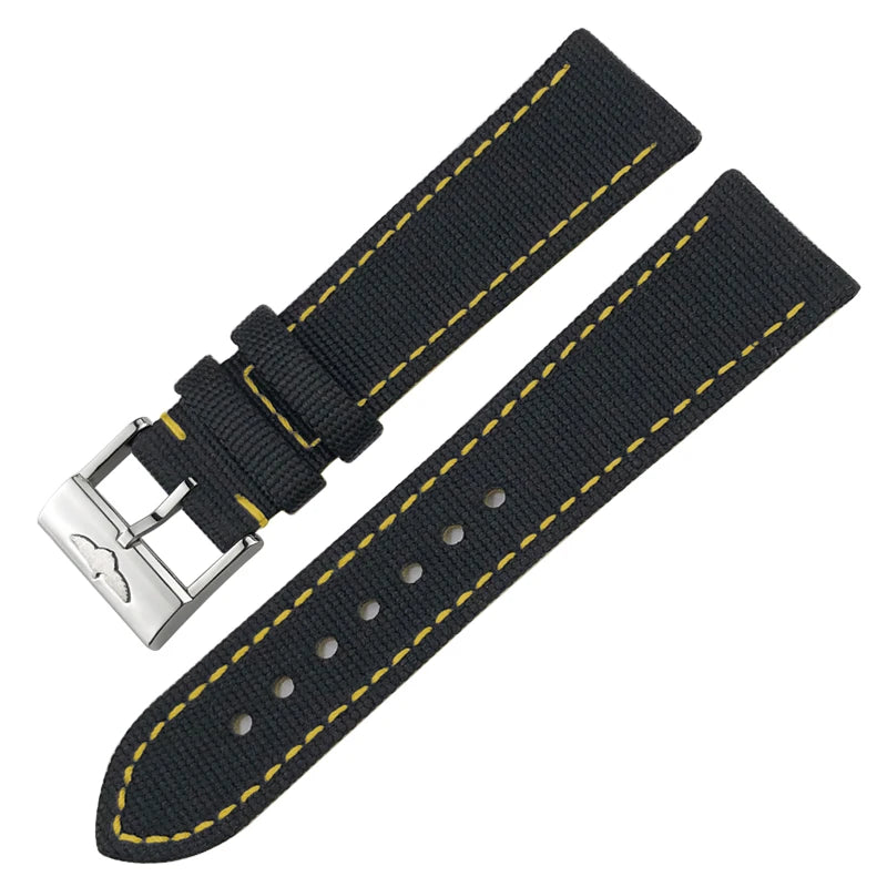 Bracelet de montre en cuir et nylon épais de qualité, 21mm 22mm, pour Breitling Avenger CHRONOMAT NAVITIMER SUPEROCEAN, bracelet de montre à fond jaune
