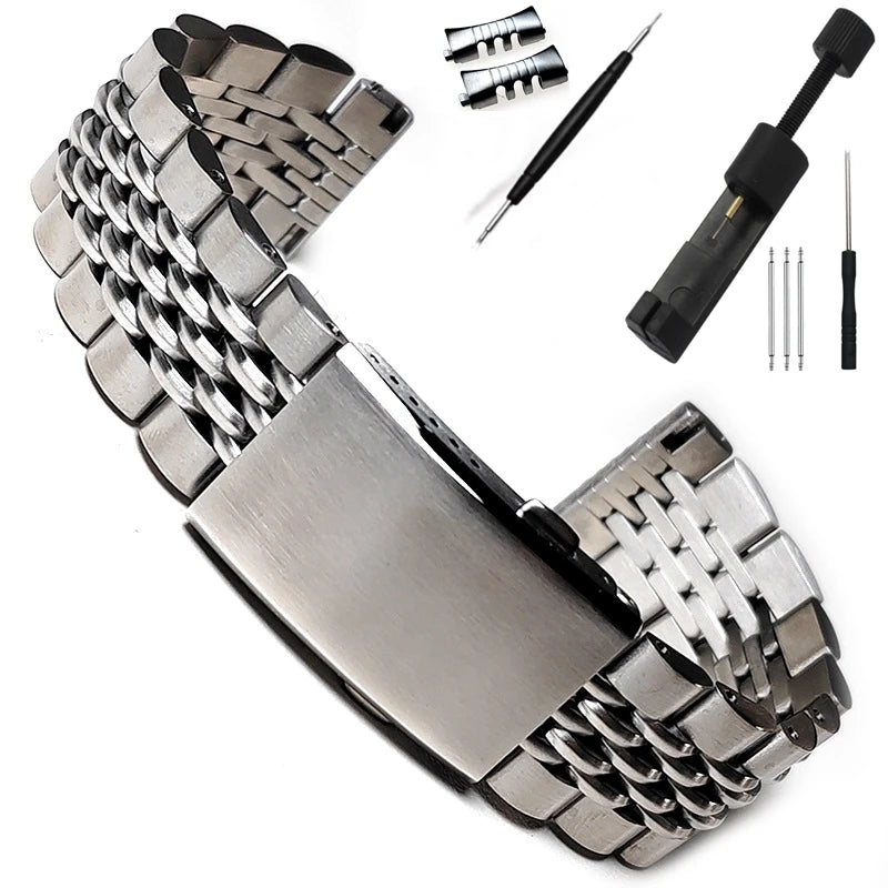 Cinturino di lusso in acciaio inossidabile massiccio 316L, 20mm 22mm, per orologi Seiko Jubilee, maglie terminali regolabili, cinturino a maglie, perle a chicco di riso