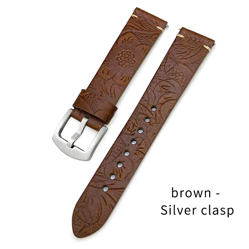 Cinturino per orologio in vera pelle con motivo goffrato, a sgancio rapido, 19mm 20mm 21mm 22mm, personalizzato, retrò, stile selvaggio, in pelle bovina