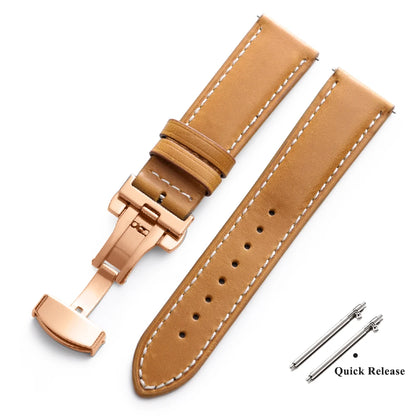 Bracelet de montre Vintage en cuir ciré à l'huile, 18mm 20mm 22mm, couche de tête universelle en cuir de vache, accessoires de Bracelet à boucle papillon