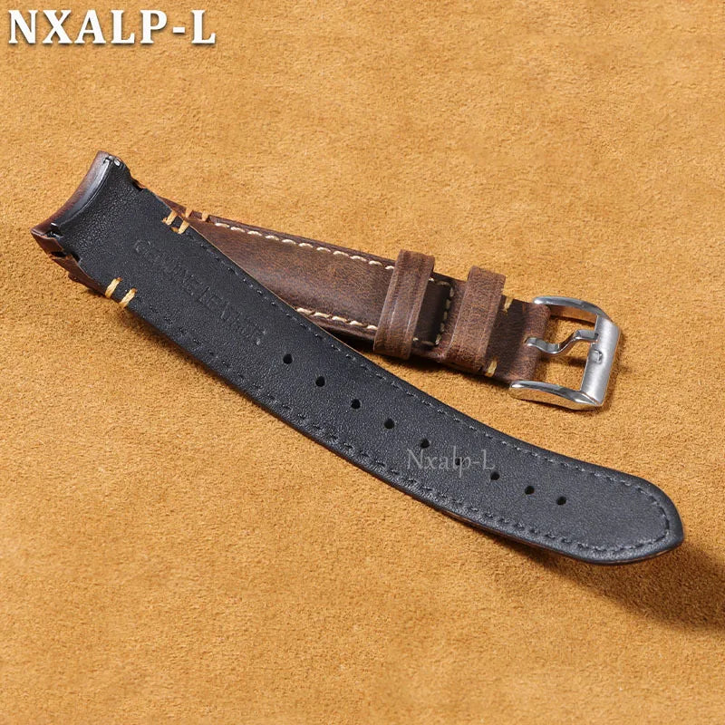 High Quality Oiled Cowhide Leather Watch Strap 20mm 22mm Curved End Handmade for Omega, Rolex, Universal Bracelet